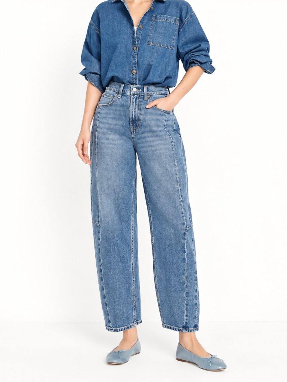 OLD NAVY High-Rise Baggy 25" Barrel Jeans Blue Sz 2 Ankle Loose Fit Balloon
